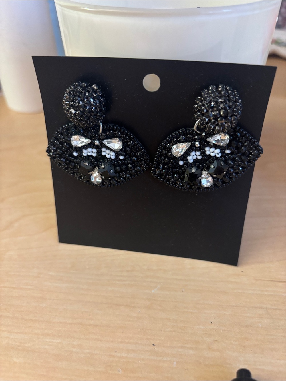 Black Beaded Crystal Drop Earrings